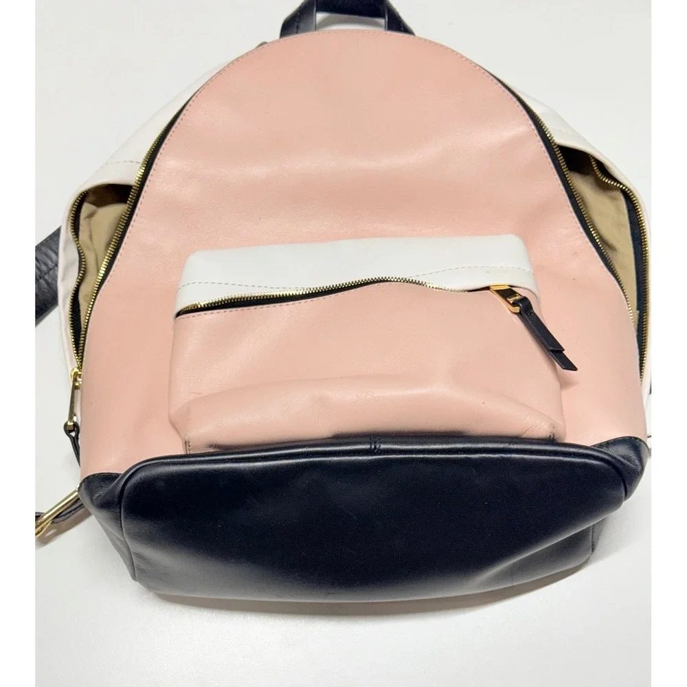 J.Crew Colorblock Leather Backpack Pink Cream Black Gold Zip Travel Bag